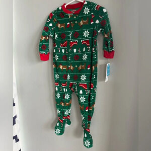 NWT toddler christmas holiday fleece footed zip up sleeper 12 months